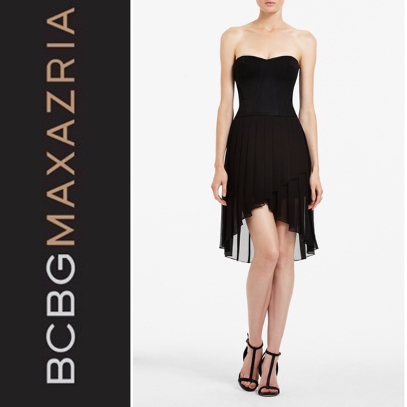 BCBGMaxAzria Dresses & Skirts - BCBG Black Strapless Corset Silk Hi-Low Dress 4